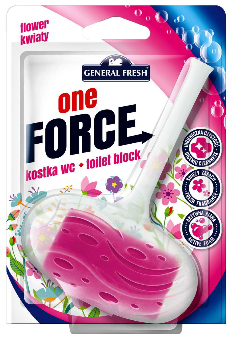 Kostka WC General Fresh One Force 40g kwiatowa w opakowaniu blisterowym z różową kostką do toalety