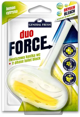 Kostka WC General Fresh DUO FORCE 40g CYTRYNOWY Specjalnie dobrane składniki dwufazowej kostki czyszczącej do WC, myją muszlę klozetową oraz zapobiegają osadzaniu się kamienia. Ponadto przy każdorazowym spłukiwaniu odświeżają i tworzą obfitą pianę.
*Waga: 40g
*Zapach: cytrynowy