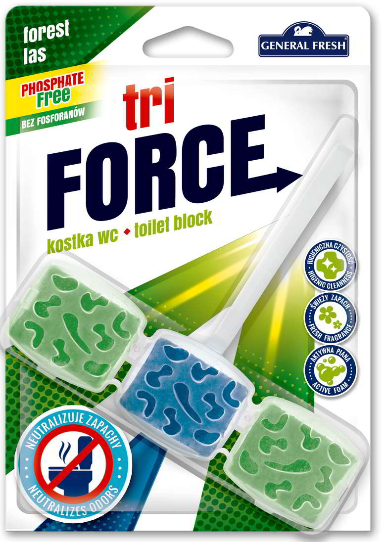 Kostka WC General Fresh Tri Force 45g o zapachu lasu, zielona, bez fosforu