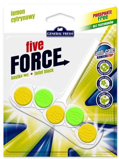Kostka WC General Fresh  FIVE FORCE 50g CYTRYNOWY