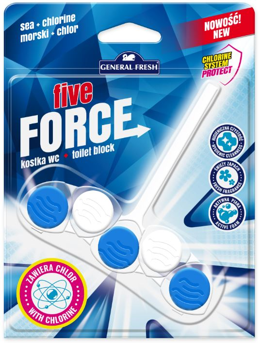 Kostka WC General Fresh Five Force 50g chlor morski w opakowaniu z sześcioma kostkami niebiesko-białymi