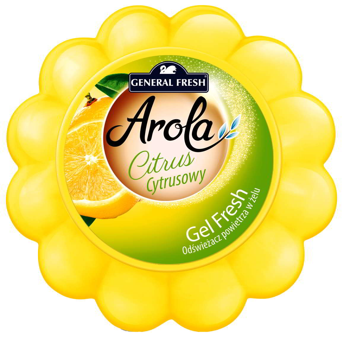 Odświeżacz General Fresh Arola żel 150g o zapachu cytrusowym w żółtym opakowaniu kwiacie
