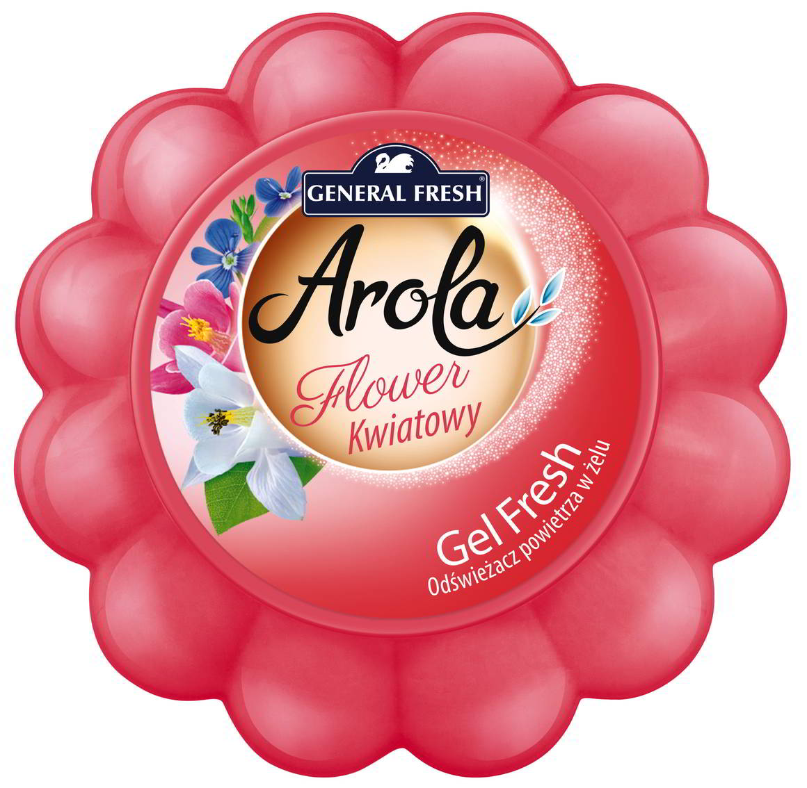 Odświeżacz General Fresh Arola Gel Fresh kwiatowy 150g w różowym opakowaniu w kształcie kwiatu