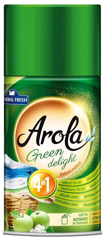 Odświeżanie i nawilżanie powietrza, pochłanianie i neutralizacja nieprzyjemnych zapachów, intensywny i przyjemny zapach. Długa żywotność produktu, nowoczesny i atrakcyjny design.

Pojemność: 250ml
Zapach: zielona rozkosz