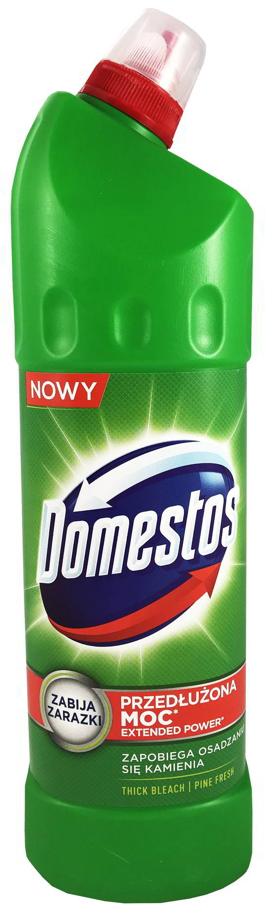 Domestos 1000 ml PINE FRESH ZIELONY Domestos 1000ml Pine Fresh zielony płyn czyszczący do toalet na białym tle.