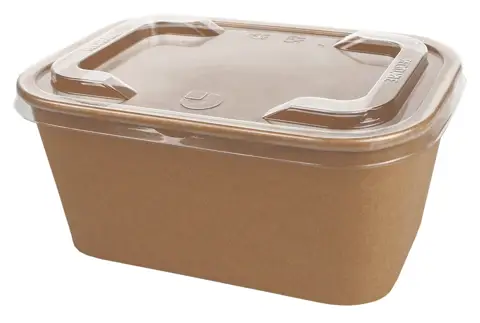 Miska papierowa Kraft prostokątna 1000ml brązowa z przezroczystą pokrywką, opakowanie 50 sztuk