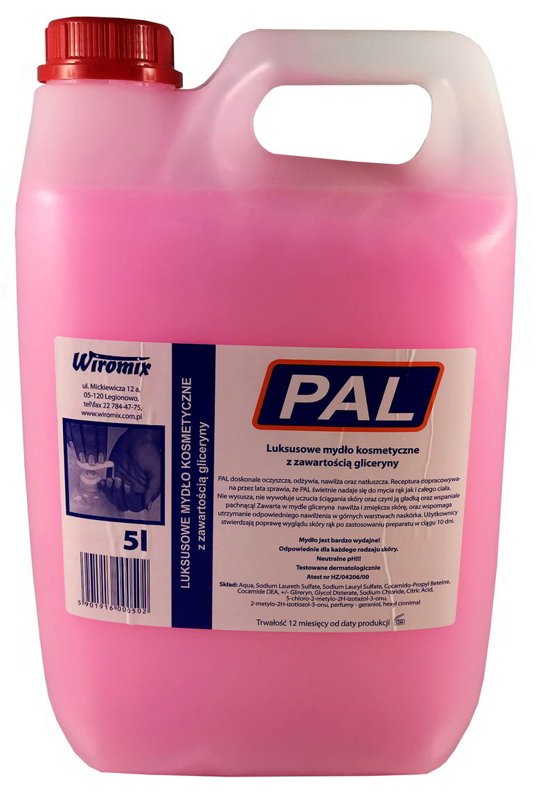 Mydło w płynie PAL Glicerynowe 5L RÓŻOWE poziomka Luksusowe mydło do mycia ciała PAL doskonale oczyszcza, odżywia, nawilża oraz natłuszcza. Receptura dopracowywana przez lata sprawia, że PAL świetnie nadaje się do mycia rąk, jak i całego ciała. Nie wysusza, nie wywołuje uczucia ściągania skóry, czyni ...