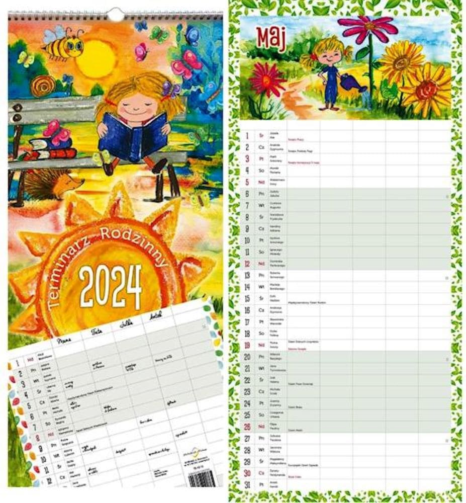 Kalendarz ścienny
   *format: 218x471mm,
   *papier offsetowy 110g biały,
   *układ stron: 1 miesiąc - 1 strona,
   *ilość stron: 12.