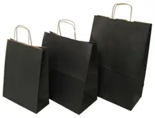 Torba papierowa klockowa czarna 30x17x34 cm ze skręconym papierowym uchem