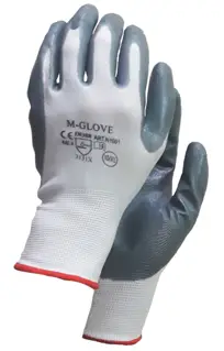 Rękawice ochronne BIAŁO-SZARE 1 para 10/XL z dzianiny poliestrowej powlekane nitryle Rękawice ochronne z białej elastycznej dzianiny poliestrowej, bez szwów, powlekane w części chwytnej szarym nitrylem. Rękawice zakończone są elastycznym ściągaczem.
Rozmiar: XL/10