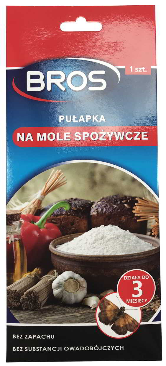 Bezwonny lep do monitorowania obecności moli spożywczych poprzez ich odławianie w pomieszczeniach takich jak kuchnie, spiżarnie oraz bepośrednio w szfach z produktami spożywczymi.

