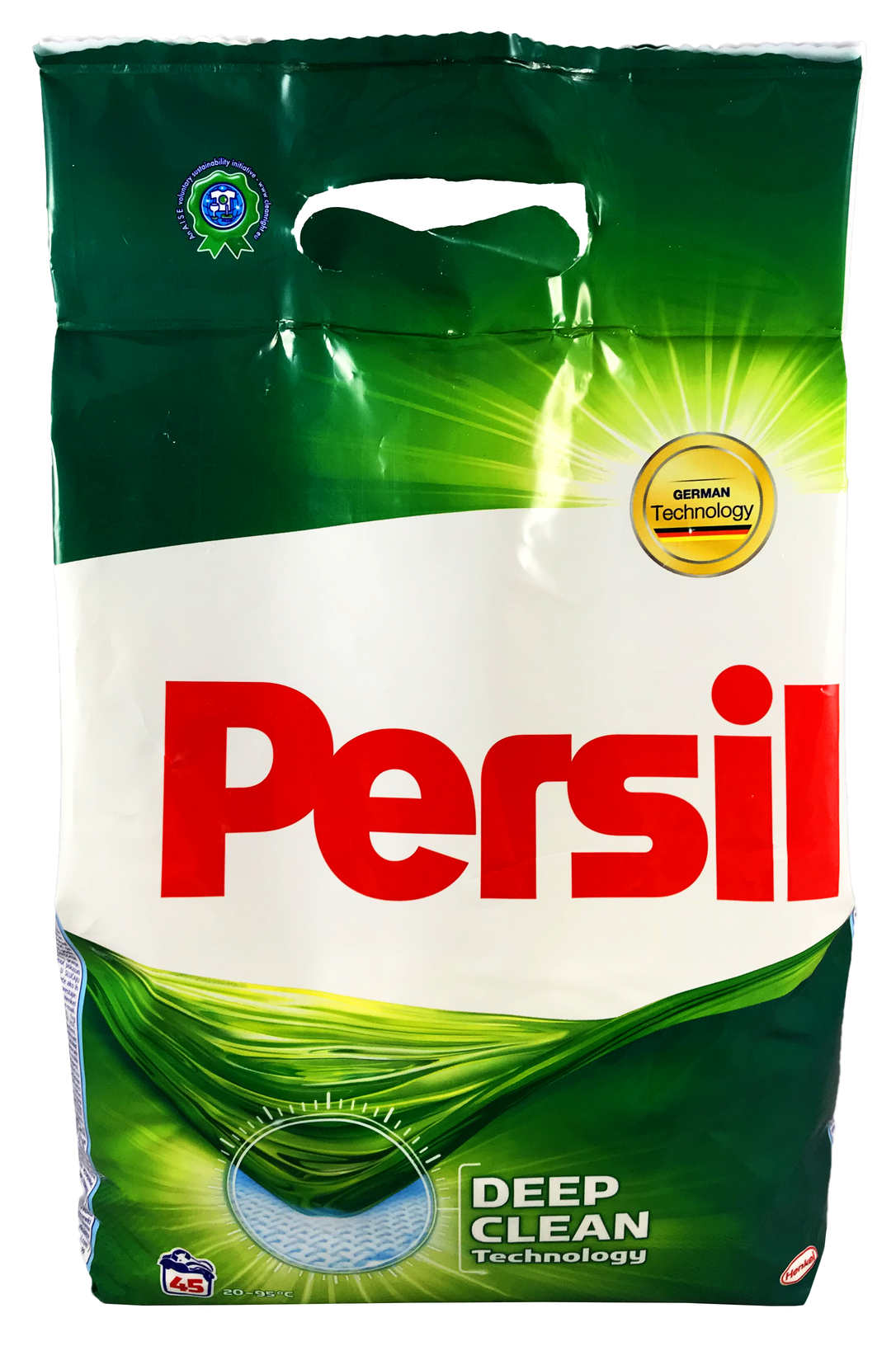 Proszek do prania Persil 2,75kg do białego białego opakowanie z zieloną górą i uchwytami.