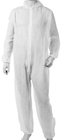 Kombinezon ochronny, jednorazowy z włókniny.
Stanowi szczelne zabezpieczenie przed: czynnikami mechanicznymi, mikroorganizmami,  środkami czyszczącymi słabego działania.
Rozmiar: L.