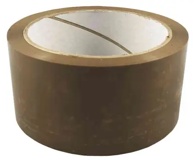Taśma do pakowania Hot Melt brązowa 48mm 54m na białym tle, widok rolki od góry.