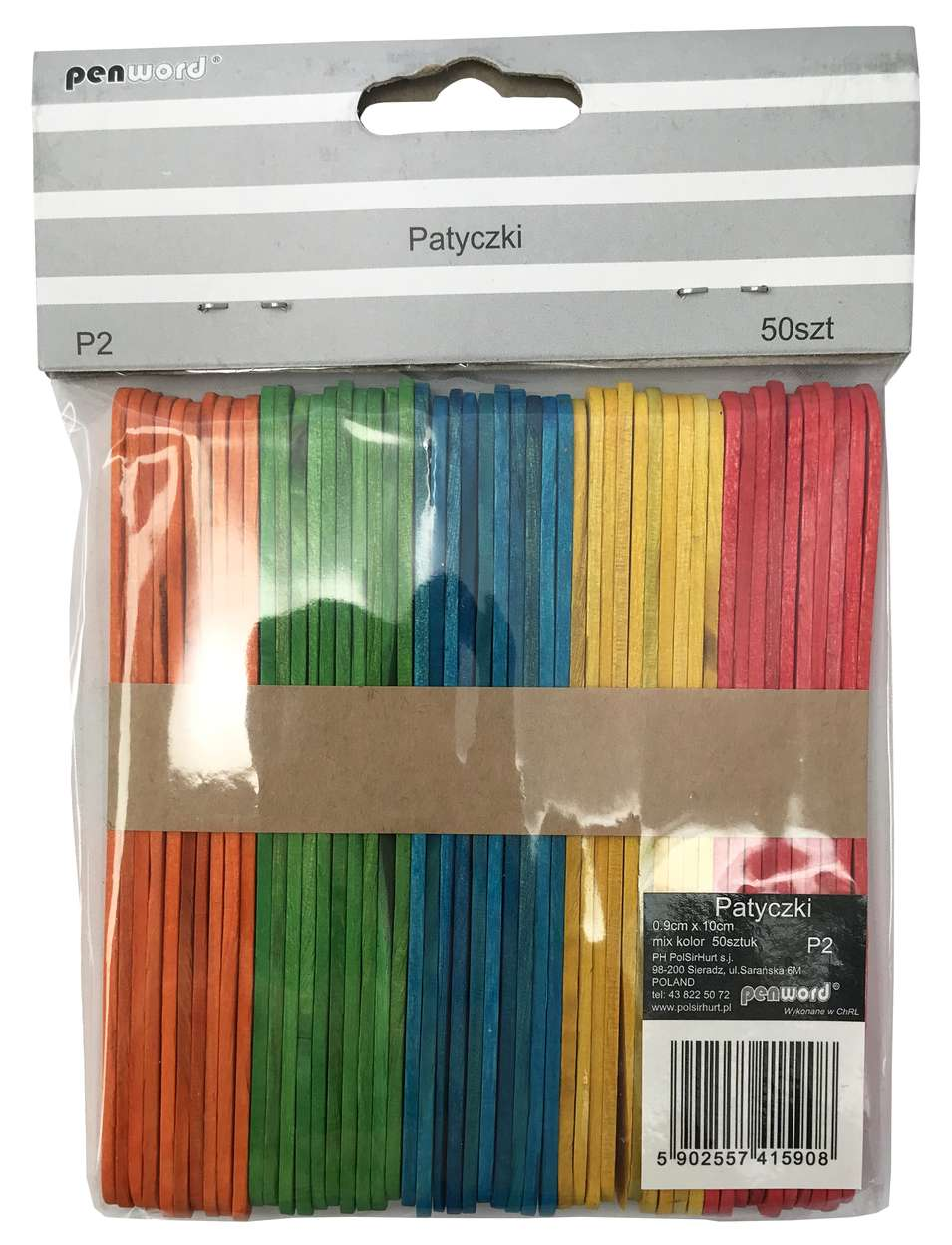 Patyczki P2 50 sztuk mix kolorów do prac plastycznych, wymiary 0,9 x 11,4 cm.