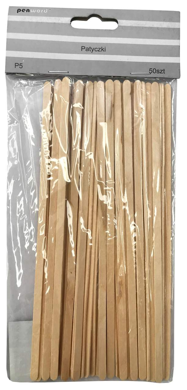 Patyczki do różnych prac plastycznych. Kolor: naturalne drewno. Wymiary: 0,5 x 19 cm. Opakowanie zawiera 50 szt.
