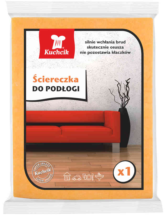 Ścierka do podłogi ORANGE 50x58 cm marki Kuchcik w białym opakowaniu, do czyszczenia gładkich posadzek.