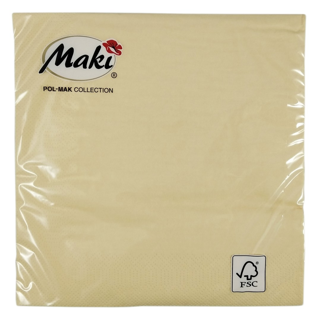 Serwetka kolorowa 3-warstwowa 33x33cm kremowa marki Maki, opakowanie 20 sztuk
