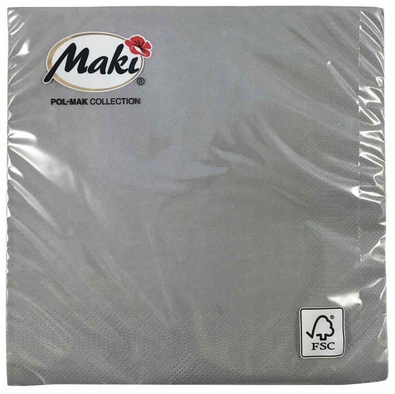 Serwetka kolorowa Maki 33x33 cm 3-warstwowa szara 20 sztuk