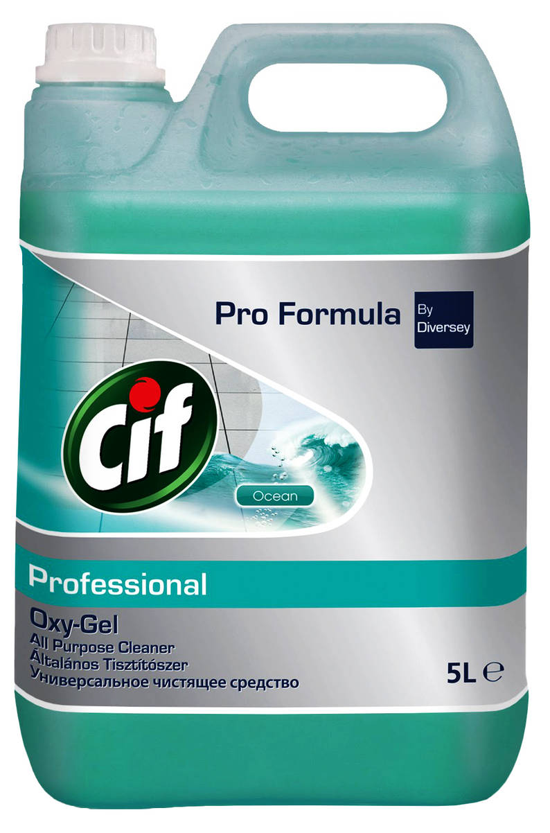 CIF Płyn uniwersalny Oxy-Gel Professional 5L o zapachu Ocean, opakowanie zielone z białą etykietą i logo marki