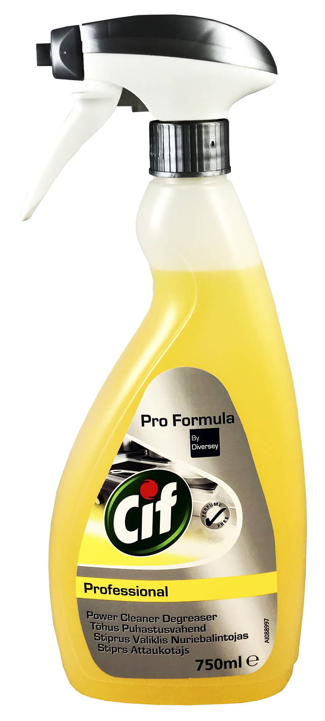 Płyn do czyszczenia kuchni CIF Professional Power Cleaner Degreaser 750 ml, żółty, w butelce ze spryskiwaczem