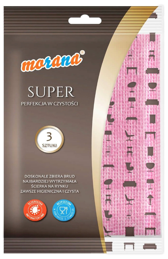 Ścierka Morana Super 3 sztuki, różowa z wzorem, do wielokrotnego użytku.