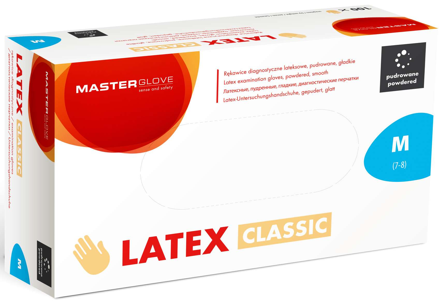 Rękawice lateksowe Master Glove pudrowane rozmiar M 100 sztuk w opakowaniu.