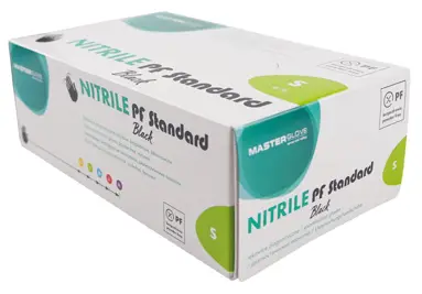 Jednorazowe rękawice bezpudrowe wykonane z nitrylu w kolorze czarnym.

   •Opakowanie: 100 szt
   •Rozmiar: S
   •Wykończenie mankietu: równomiernie rolowany brzeg
   •Pasujące na lewą i prawą dłoń
   •Idealne: do badań laboratoryjnych, czynności...