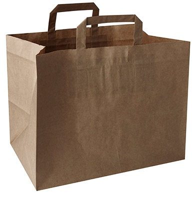 Torba papierowa klockowa szara z płaskim uchem, wymiary 32x22x24 cm, do użytku cateringowego