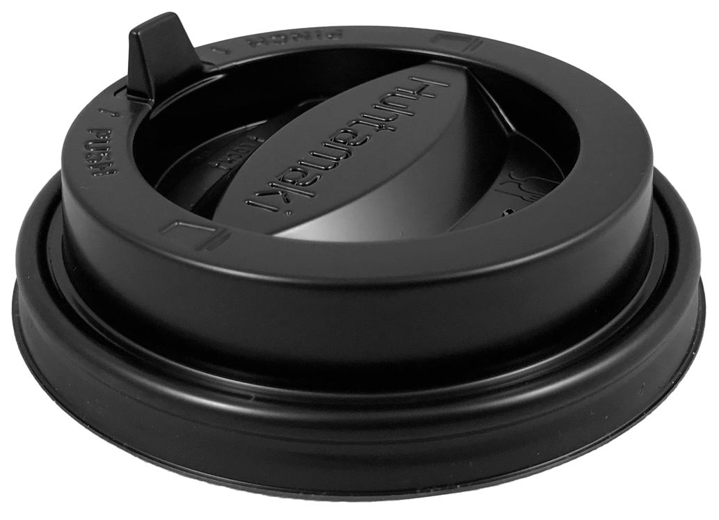 Pokrywka plastikowa czarna z dziubkiem 90mm do kubka 300-400ml, opakowanie 100 sztuk.