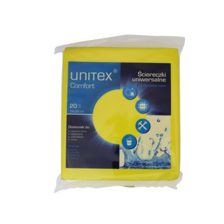 Ścierka uniwersalna UNITEX COMFORT 38/32Jak Bawełna 20szt Ścierki uniwersalne UNITEX COMFORT bawełniane żółte 38x32 cm, opakowanie 20 szt.