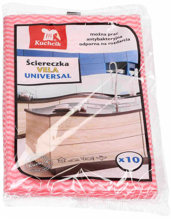 Ścierka VELA Uniwersalna Kuchcik 10 sztuk w opakowaniu, różowa fakturowana, do czyszczenia kuchni.