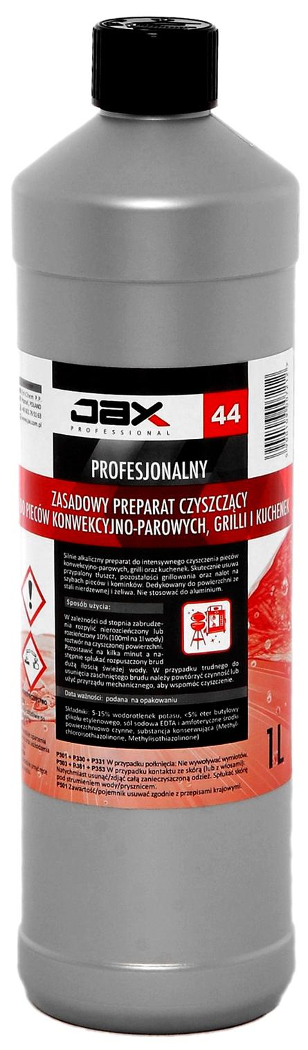 JAX Płyn do pieców Zasadowy 44 1L Czyszczenie pieców konwekcyjno-parowych, grilli, kuchenek Wysokoalkaliczny środek do intensywnego czyszczenia pieców konwekcyjno - parowych, grilli i kuchenek. Skutecznie usuwa przypalony tłuszcz, pozostałości grillowania oraz nalot na szybach pieców konwekcyjno-parowych i kominków.
Preparat przeznaczony do ...