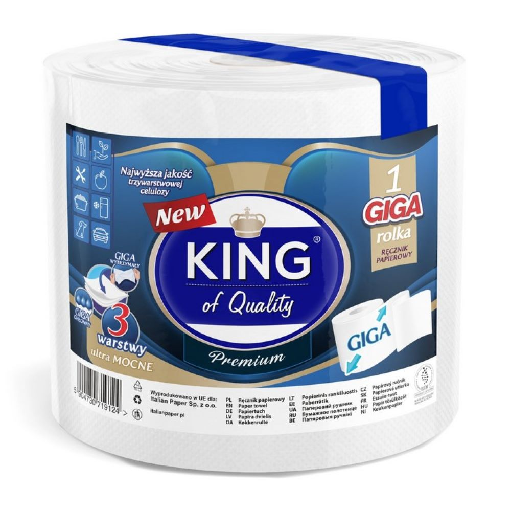 Ręcznik celuloza 3-warstwowy King of Quality GIGA, biały, 1 rolka