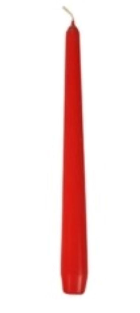 Świeca stożkowa czerwona 25 cm, 10 sztuk, ze sznurkiem do zawieszenia.