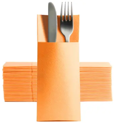 Wysokiej jakości, dwufunkcyjna serwetka - kieszonka na sztućce, po rozłożeniu serwetka gatronomiczna. Przeznaczona również do użytku domowego. Opakowanie zawiera: 50szt.


<!-- M4 P25 K40-->
