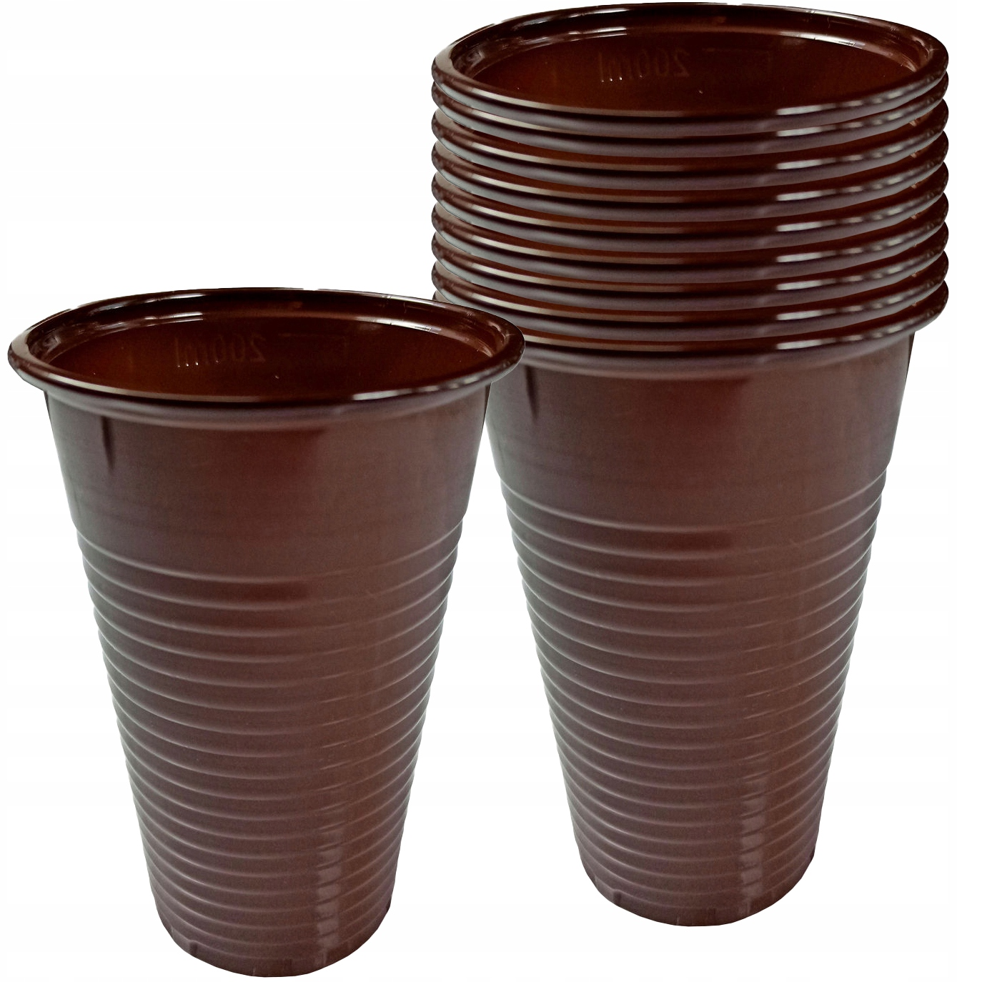 Kubek plastikowy do gorących napojów 200ml brązowy, jednościenny, opakowanie 100 sztuk