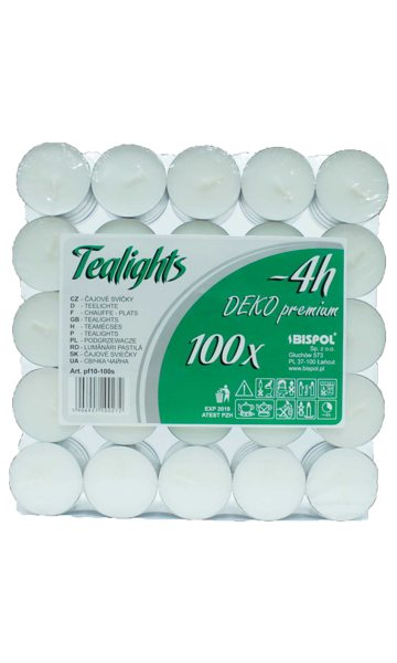 Świeca podgrzewacz 4h 100szt PF10-100S Świece podgrzewacze Tealights DERO premium 4h opakowanie 100 sztuk