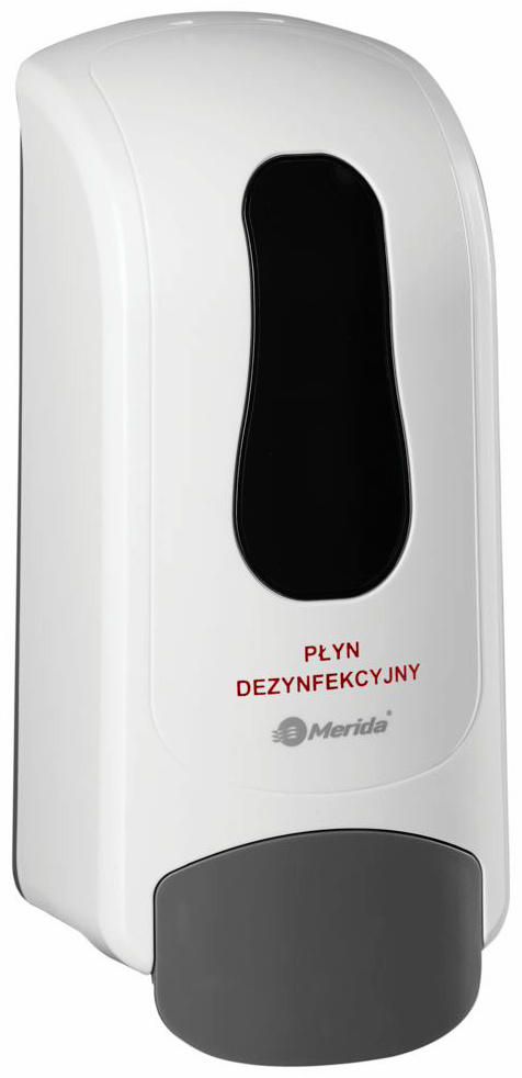 Dozownik płynów dezynfekcyjnych MERIDA ONE biały na wkłady 700ml z czarnym przyciskiem