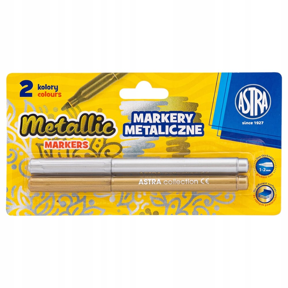 Markery metaliczne Złoty i Srebrny 2szt ASTRA na blistrze, grubość 1-2mm