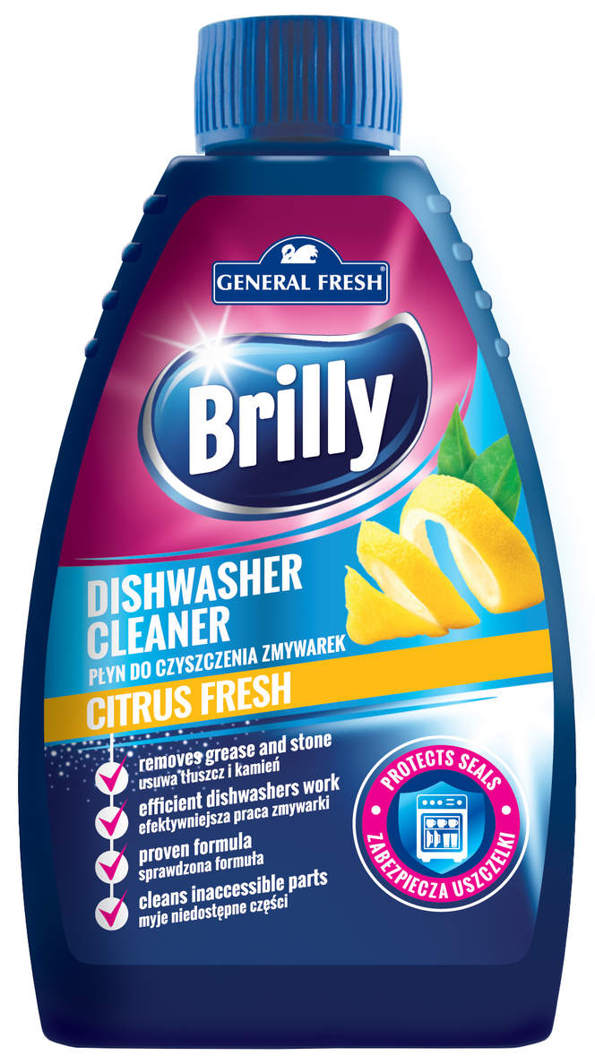 Płyn do czyszczenia zmywarek Brilly Citrus Fresh 250ml w butelce z niebieską nakrętką