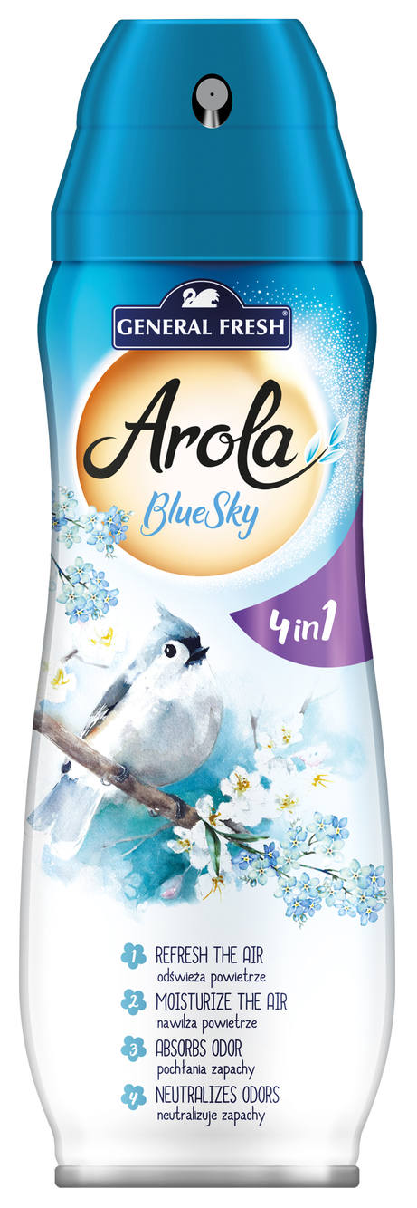 Odświeżacz Arola General Fresh Blue Sky 300ml spray w niebieskim opakowaniu