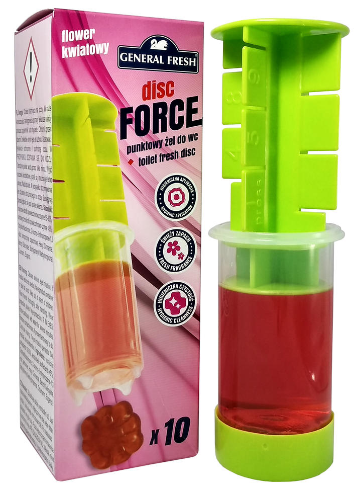 Żel do WC Punktowy Kleks DISC FORCE General Fresh kwiatowy z aplikatorem i 10 żelowymi krążkami