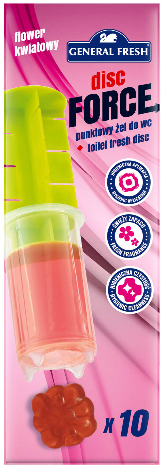Żel do WC Punktowy Kleks DISC FORCE 60ml kwiatowy General Fresh z aplikatorem i 10 żelowymi krążkami
