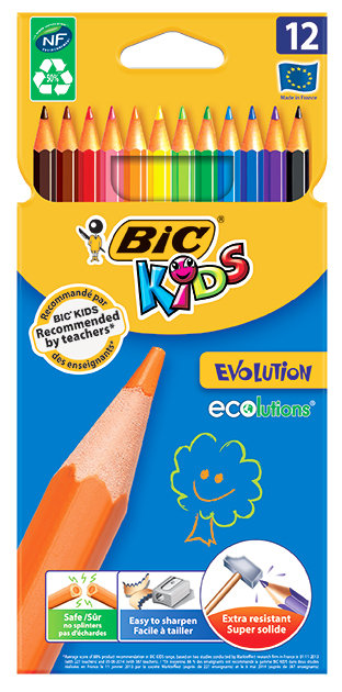 Kredki automatyczne Bic Kids Evolution Ecolutions 12 kolorów bez temperowania.