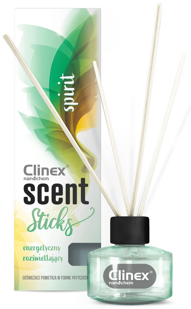 Clinex Scent Spirit odświeżacz powietrza patyczki 45ml w przezroczystej butelce z drewnianymi patyczkami