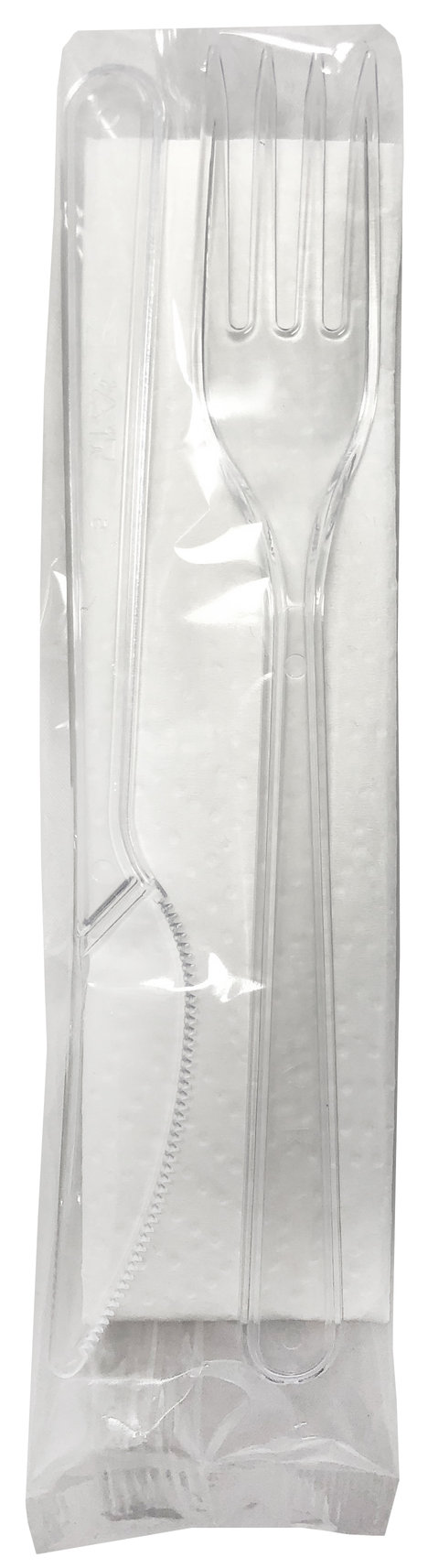 KONFEKCJA: Widelec+Nóż+ Serwetka 1sztTRANSPARENTNE PREMIUM