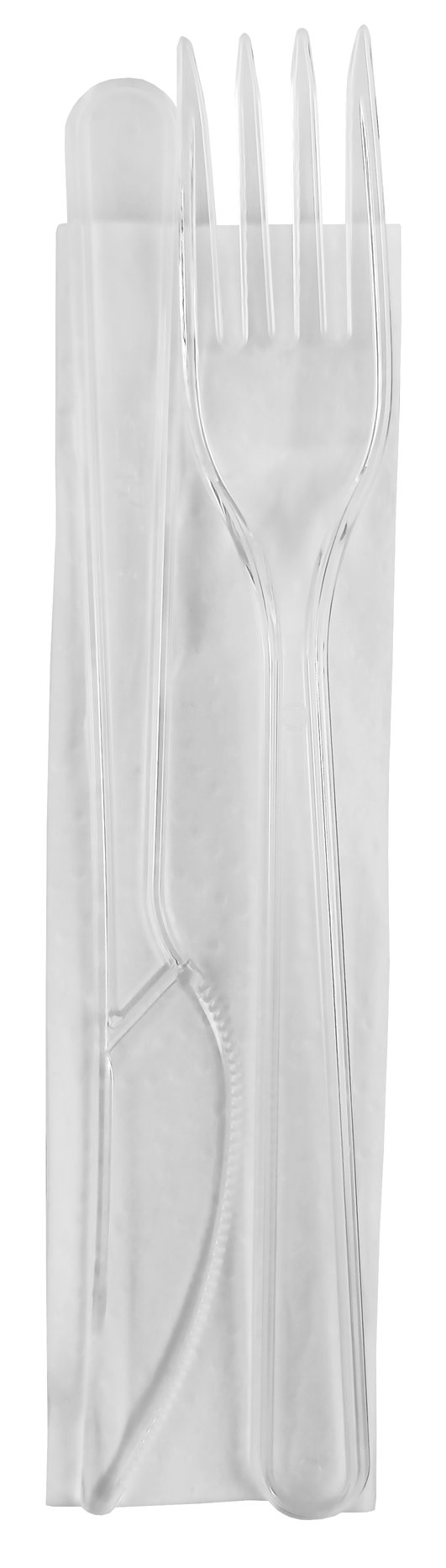 KONFEKCJA: Widelec+Nóż+ Serwetka 1sztTRANSPARENTNE PREMIUM