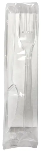 KONFEKCJA: Widelec+Nóż+ Serwetka 1sztTRANSPARENTNE PREMIUM
