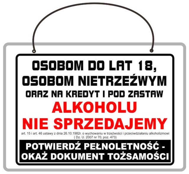 Tablica laminowana A4 ze znakiem ostrzegawczym dotyczącym sprzedaży alkoholu osobom niepełnoletnim